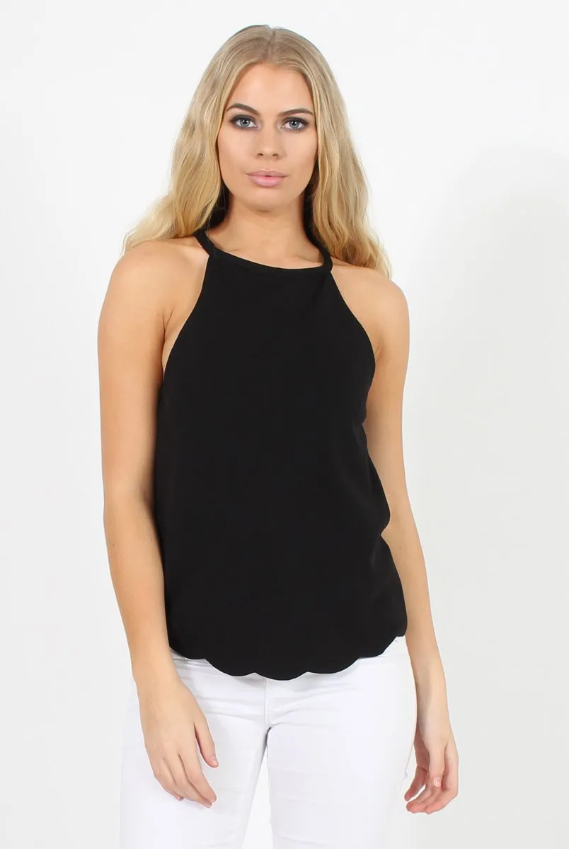 Black Scallop Hem High Neck Vest - Kelsey