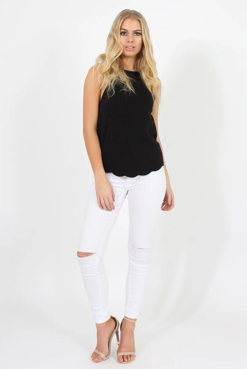 Black Scallop Hem High Neck Vest - Kelsey