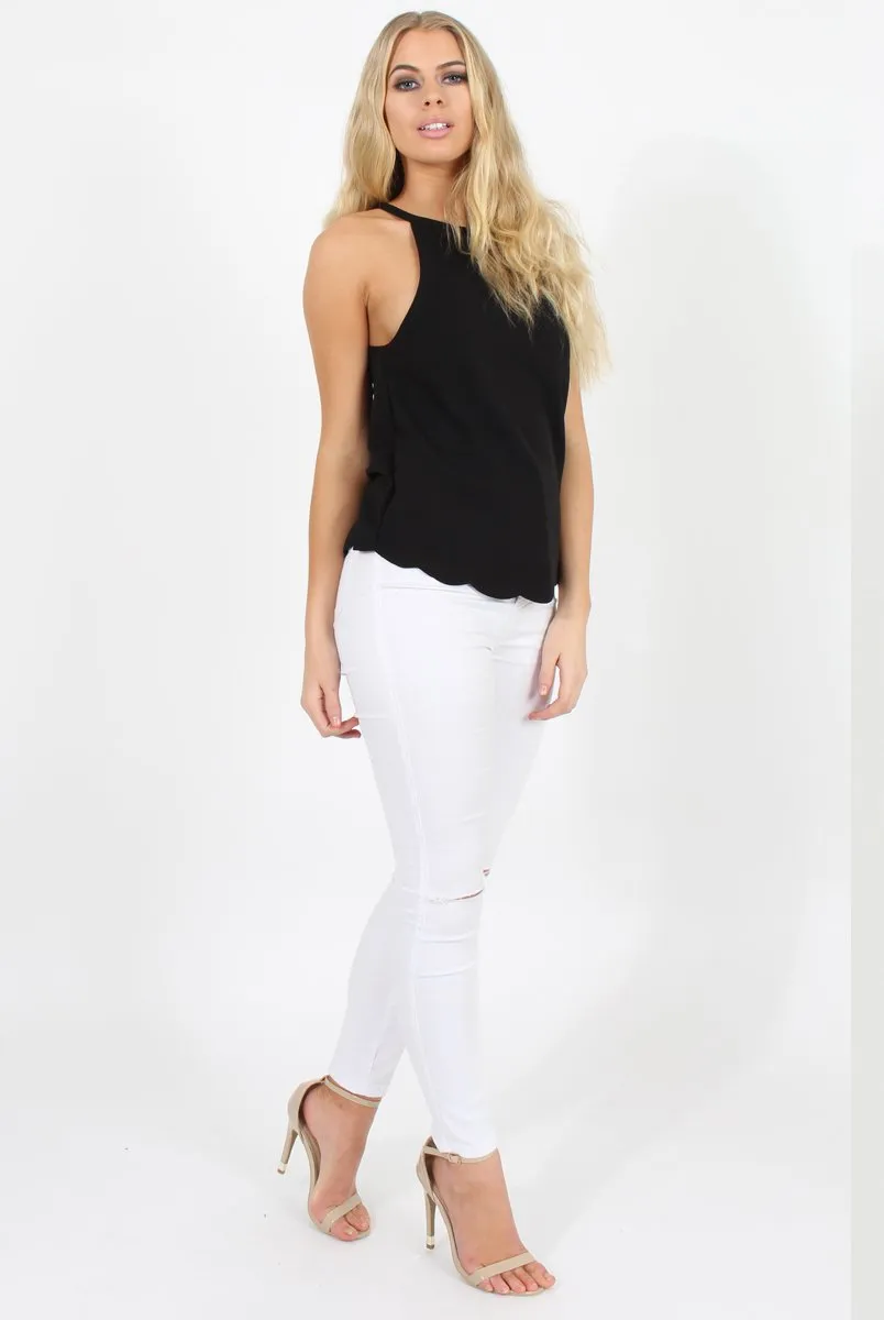 Black Scallop Hem High Neck Vest - Kelsey