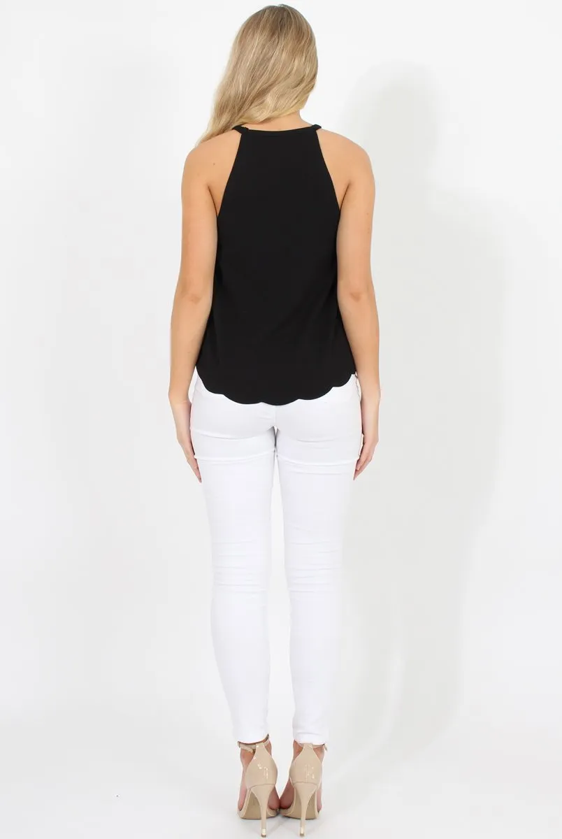 Black Scallop Hem High Neck Vest - Kelsey