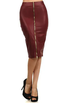 Black Skirt Faux Leather Pencil High Waist Zipper Sexy