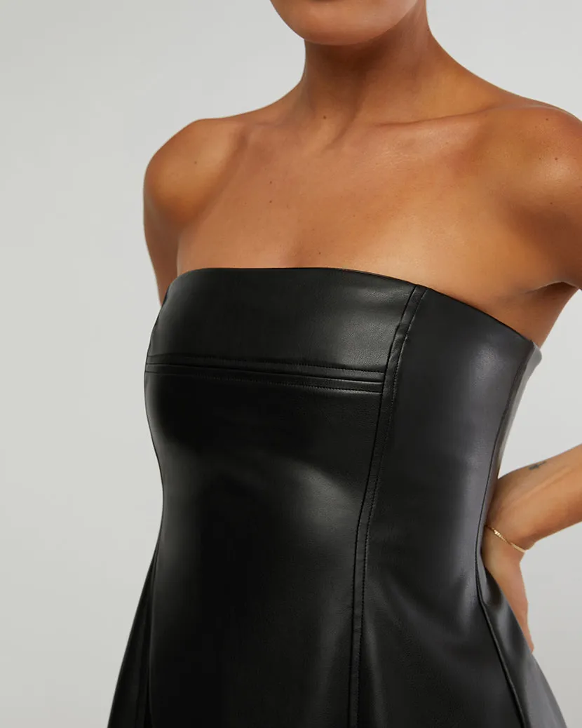 Black Vegan Leather Strapless Square Top