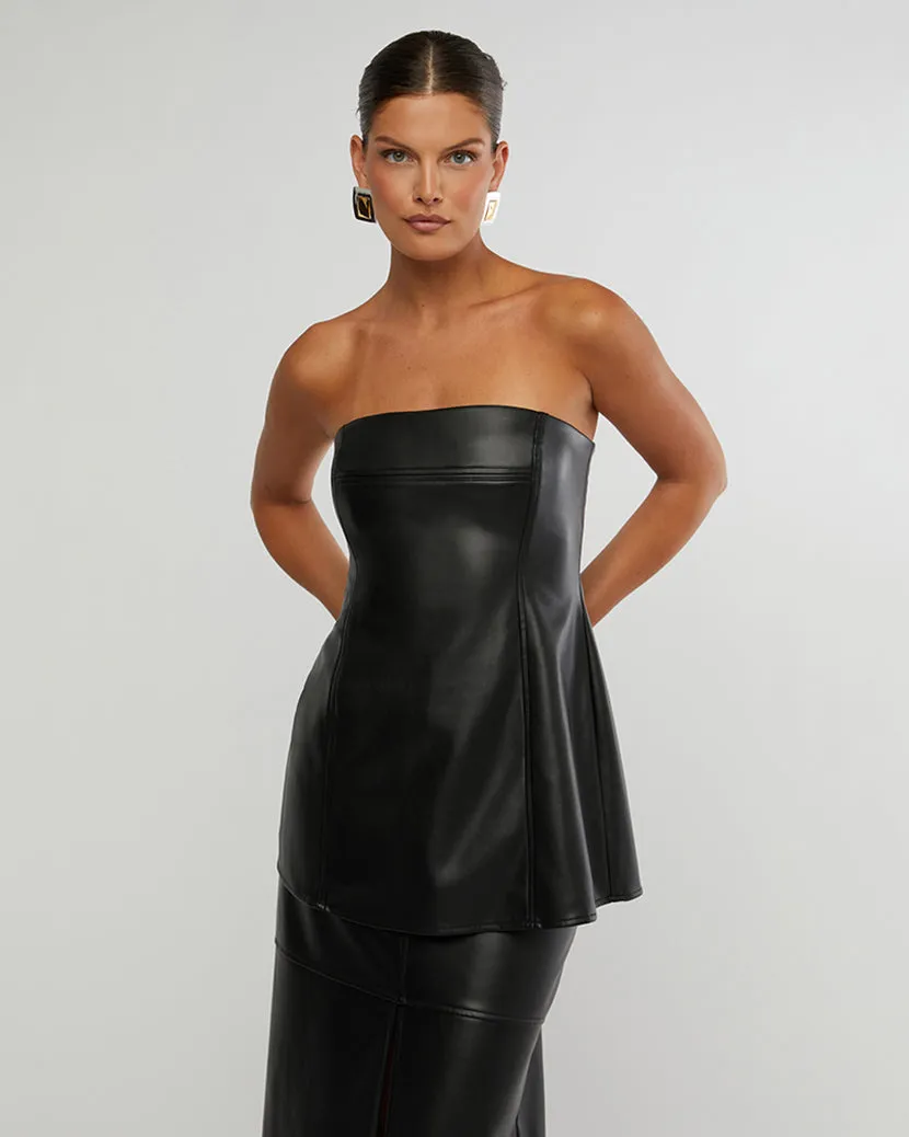 Black Vegan Leather Strapless Square Top