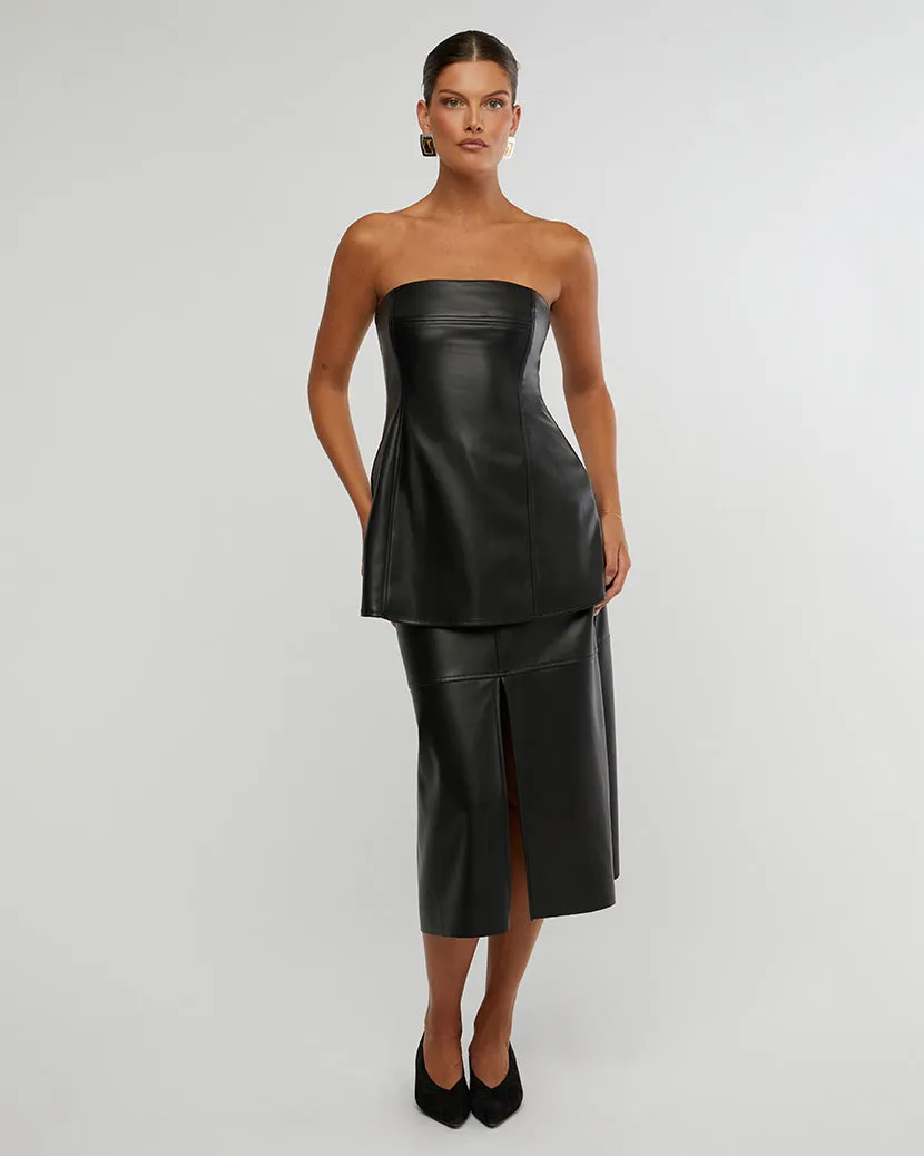 Black Vegan Leather Strapless Square Top