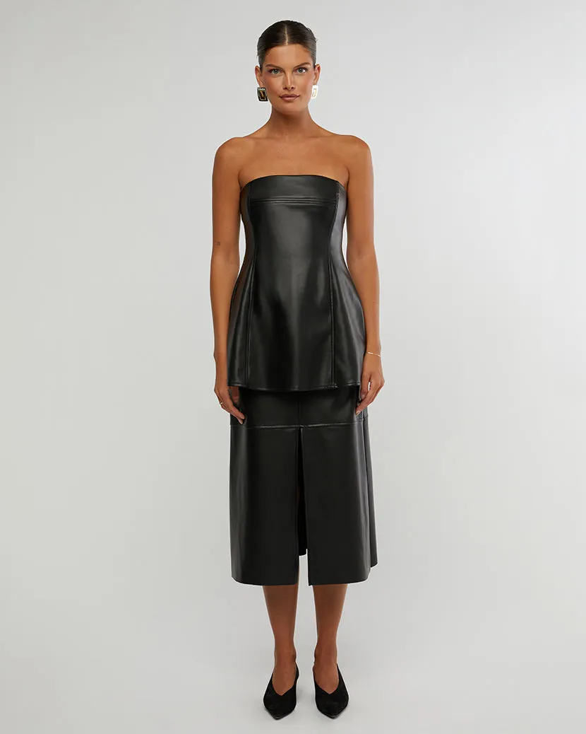 Black Vegan Leather Strapless Square Top