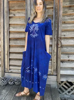 Blue Moon Galaxy - Hand Painted Short Sleeve Batik Dress