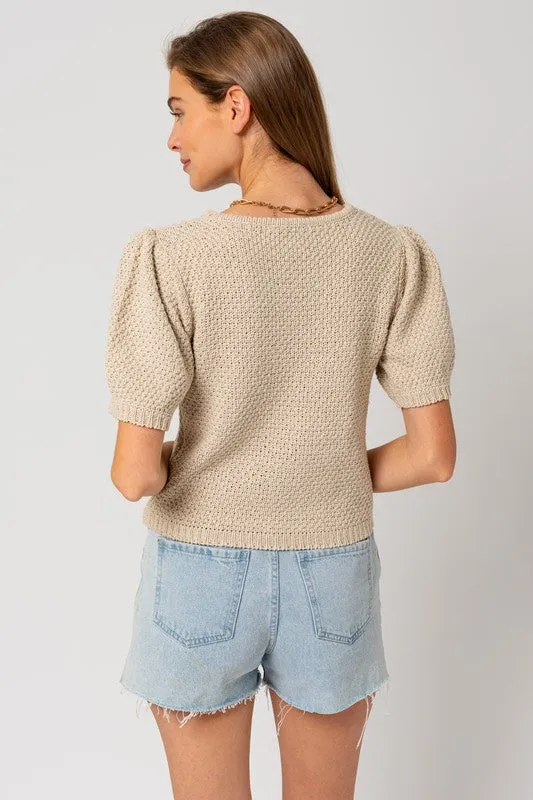 Bohemian Puff Sleeve Round Neck Texture Sweater Top