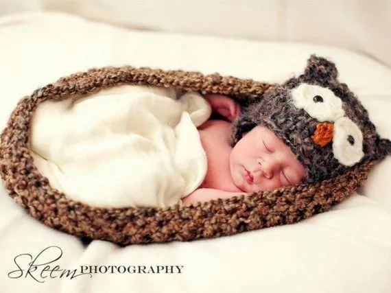 Brown Baby Bowl Nest And Owl Hat