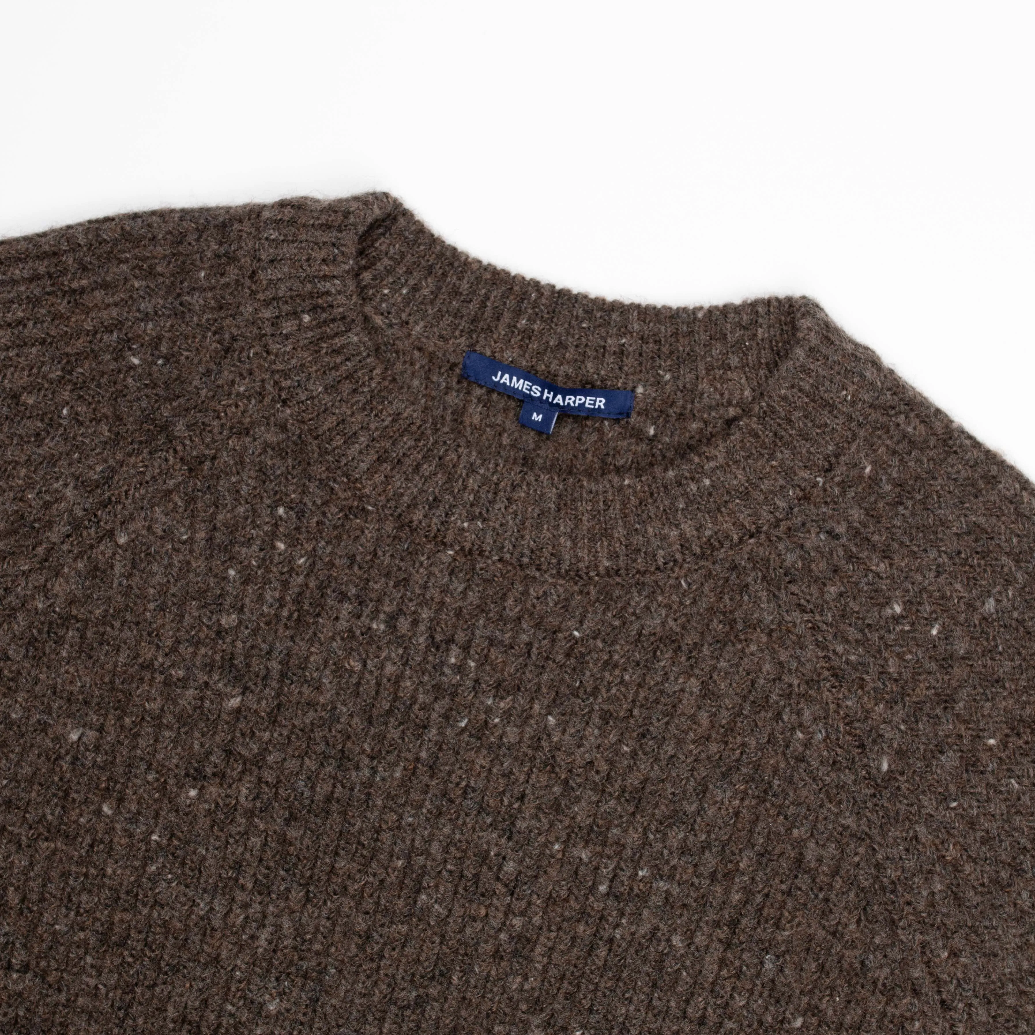 Brown Cotton Nylon Chunky Raglan Crew Neck Jumper