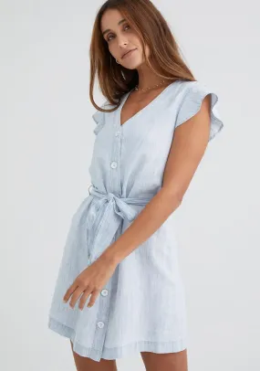 Button Front Ruffle Sleeve Dress