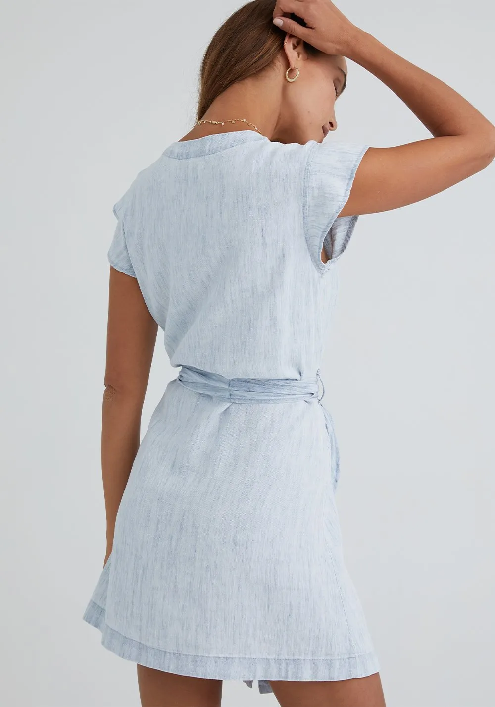 Button Front Ruffle Sleeve Dress