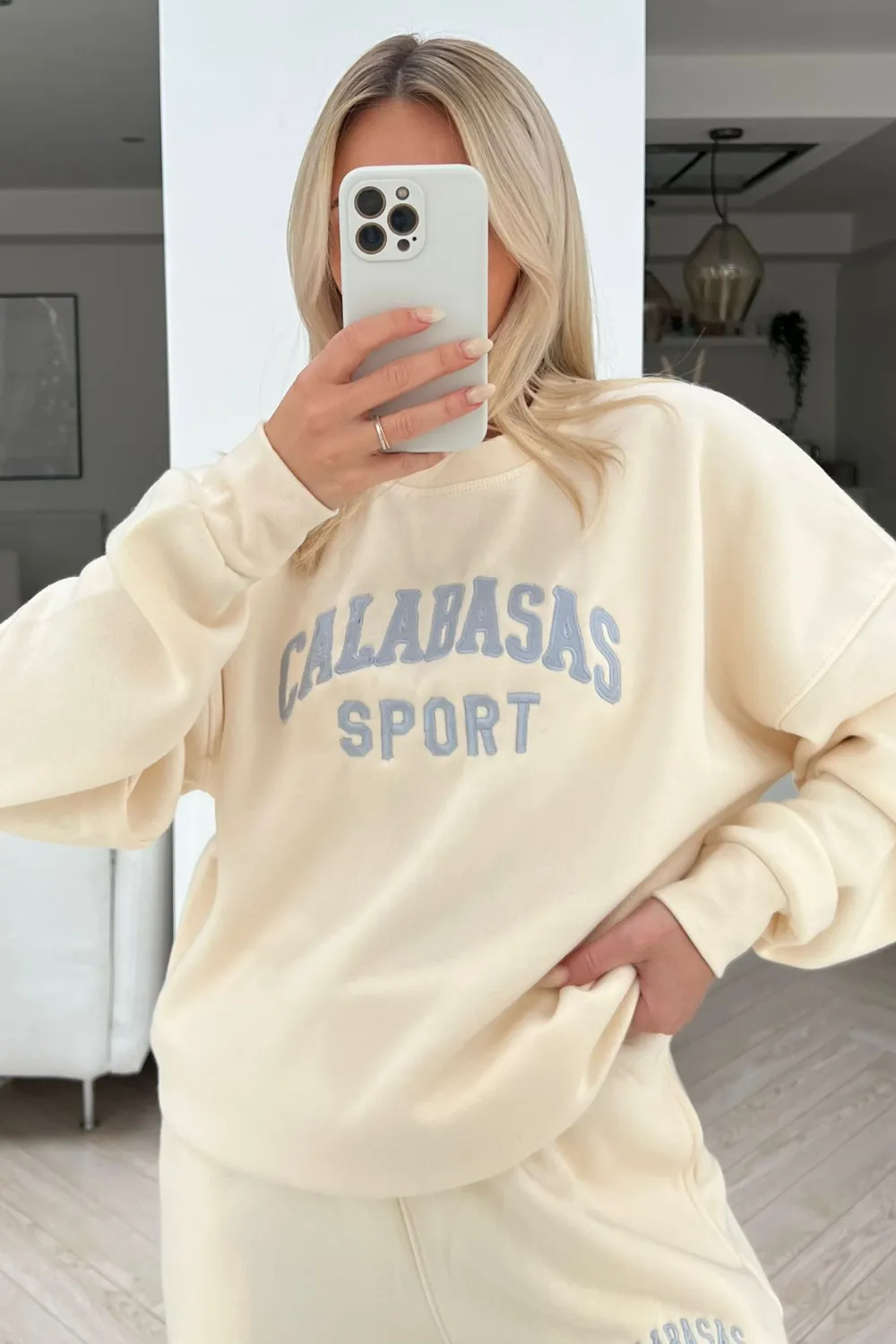 Calabasas ecru embroidered sweater loungewear set