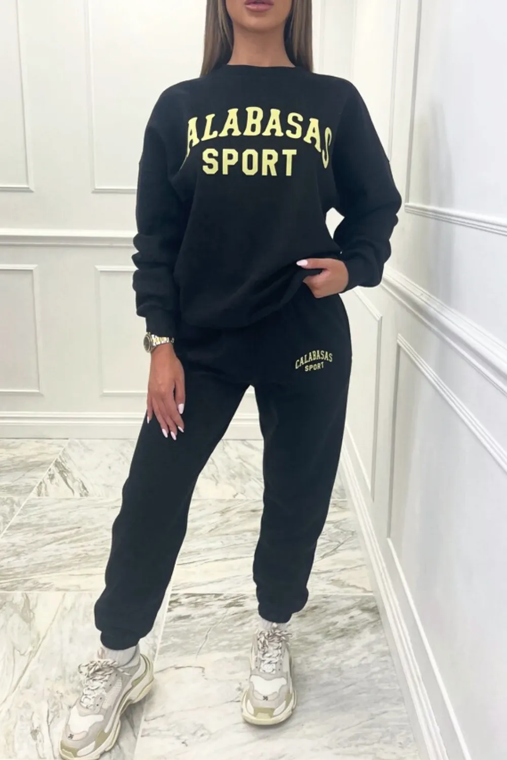 Calabasas sport black sweater loungewear set