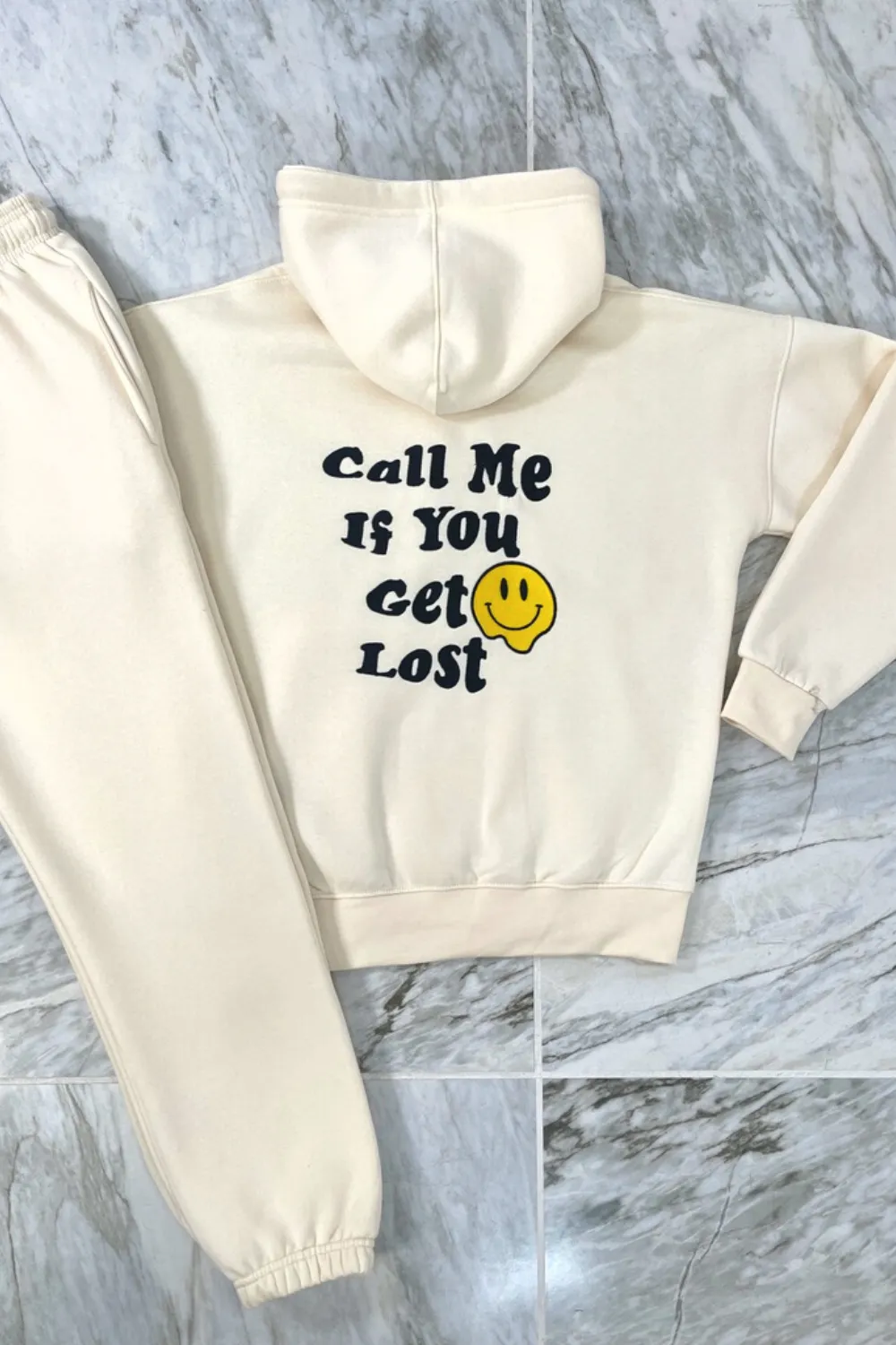 Call Me embroidered ecru hooded loungewear set