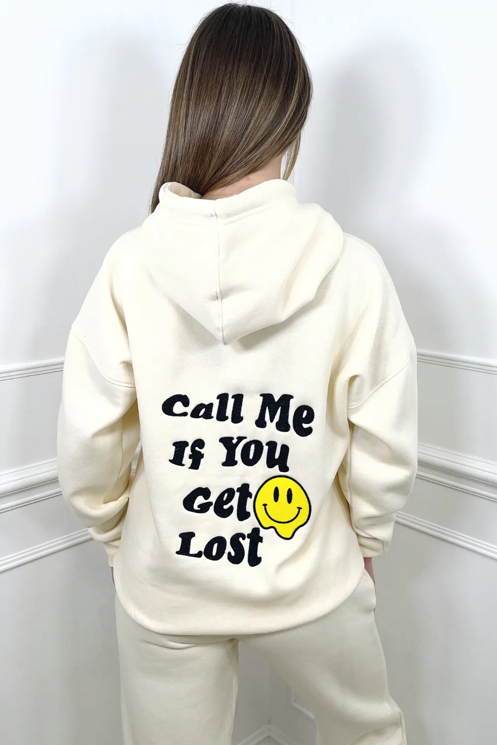 Call Me embroidered ecru hooded loungewear set