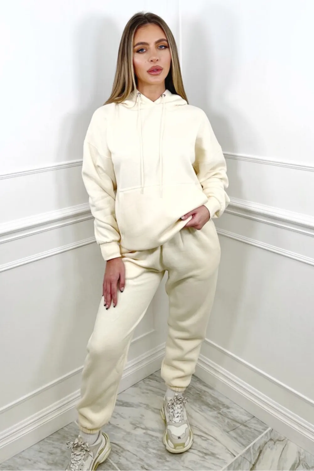 Call Me embroidered ecru hooded loungewear set