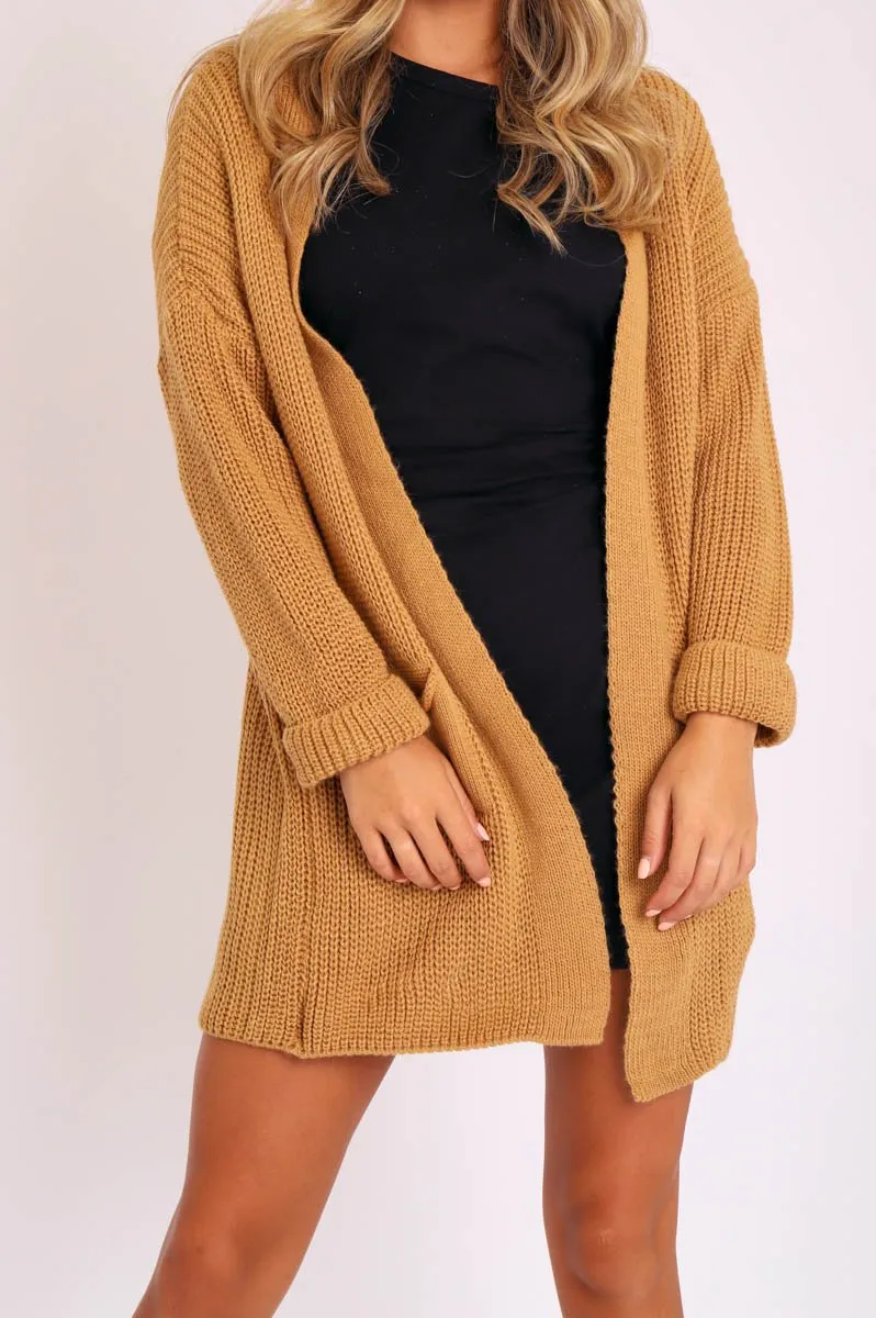 Camel Knitted Oversized Pocket Detail Cardigan - Anna