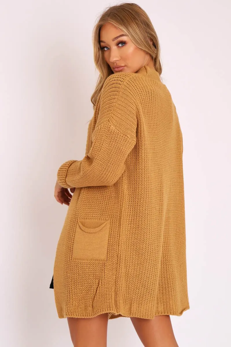 Camel Knitted Oversized Pocket Detail Cardigan - Anna