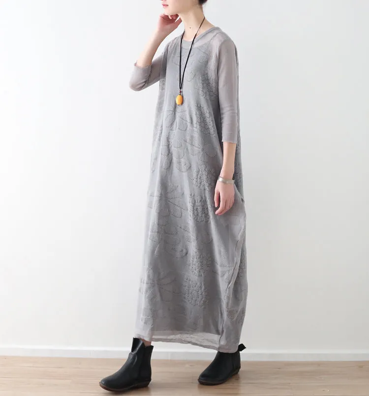 Casual Linen Cotton Women Loose Fitting Short Sleeves Dresses Summer Long Women Dresses AMT962218