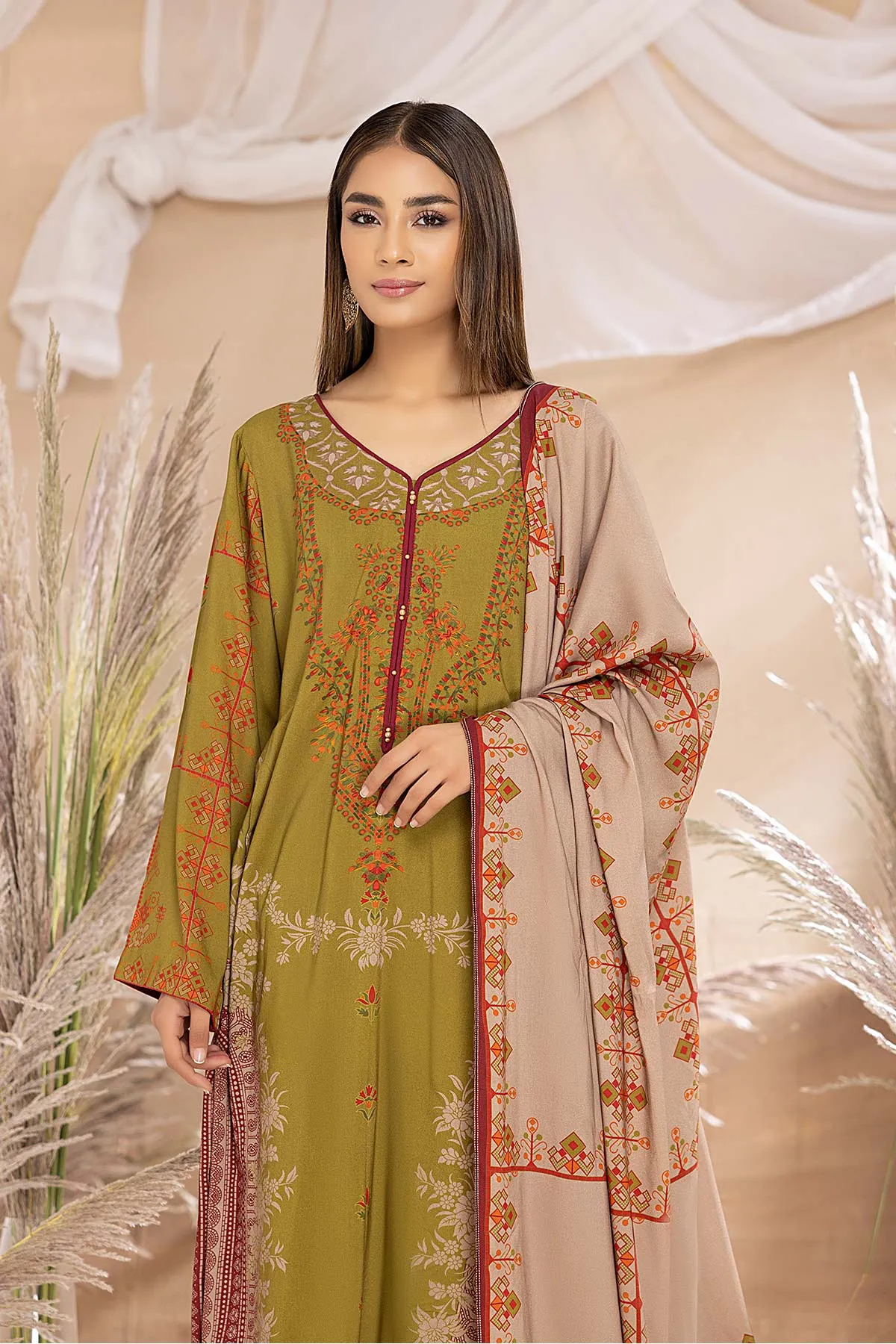 Charizma C-Prints Fall/Winter · Slub Linen Suit with Pashmina Shawl – CPW22-49