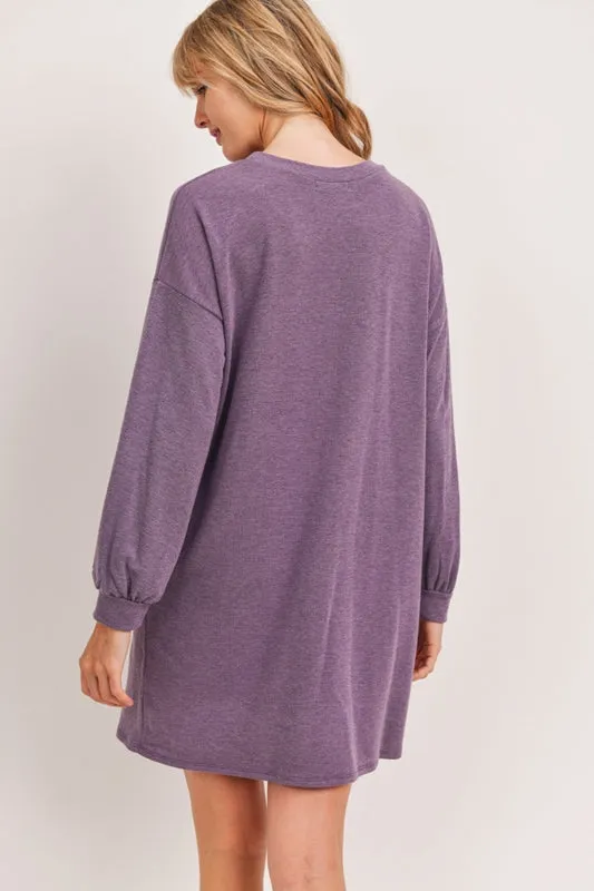 Cherish Balloon Sleeve Dress - Purple