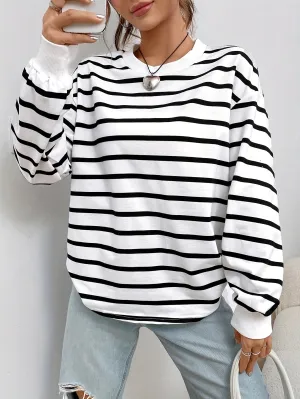 Chic Striped Pullover Sweater - Soft Crew Neck, Fashion Print, Warm Knit - Perfect for Womens Autumn & Winter Style