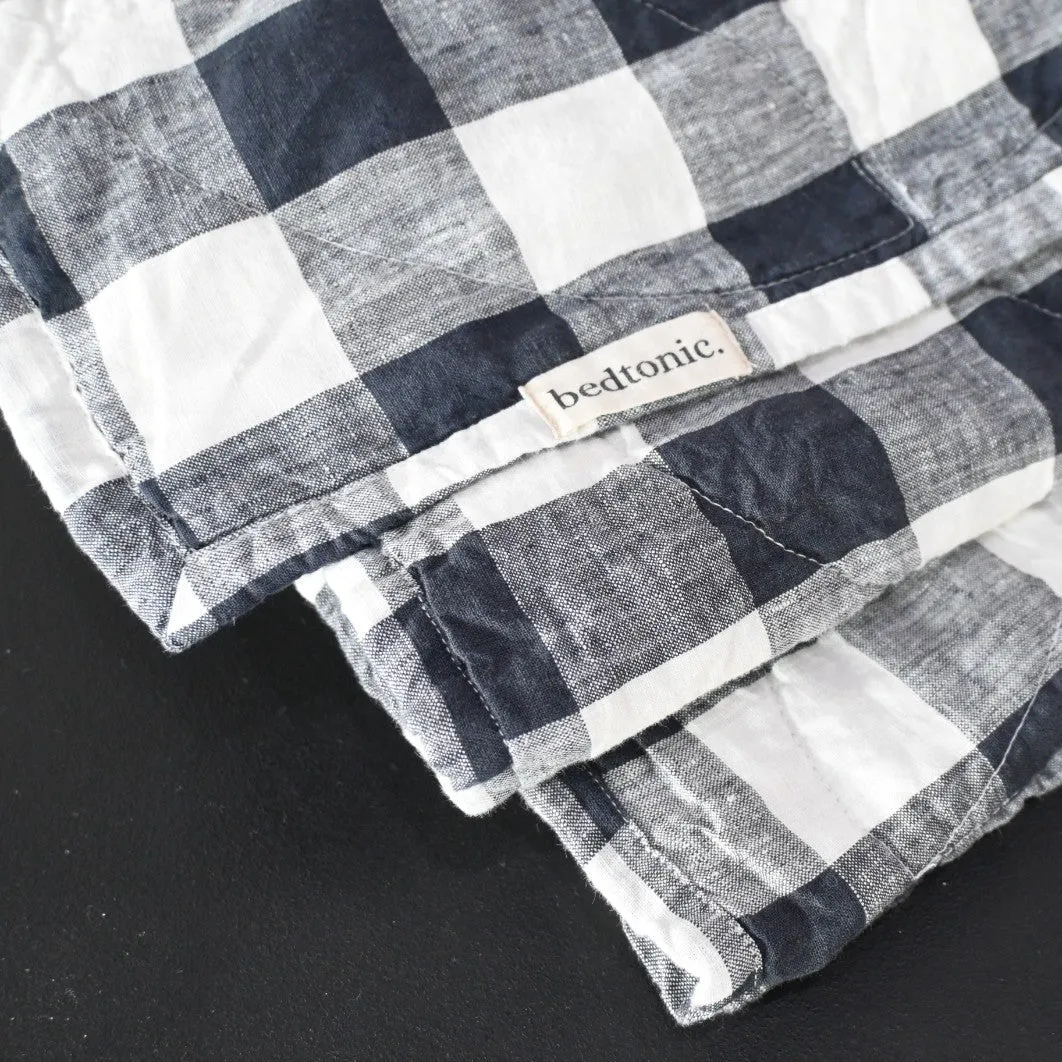 CIRCLE STITCHED FLAX LINEN BLANKET - INDIGO BUFFALO CHECK