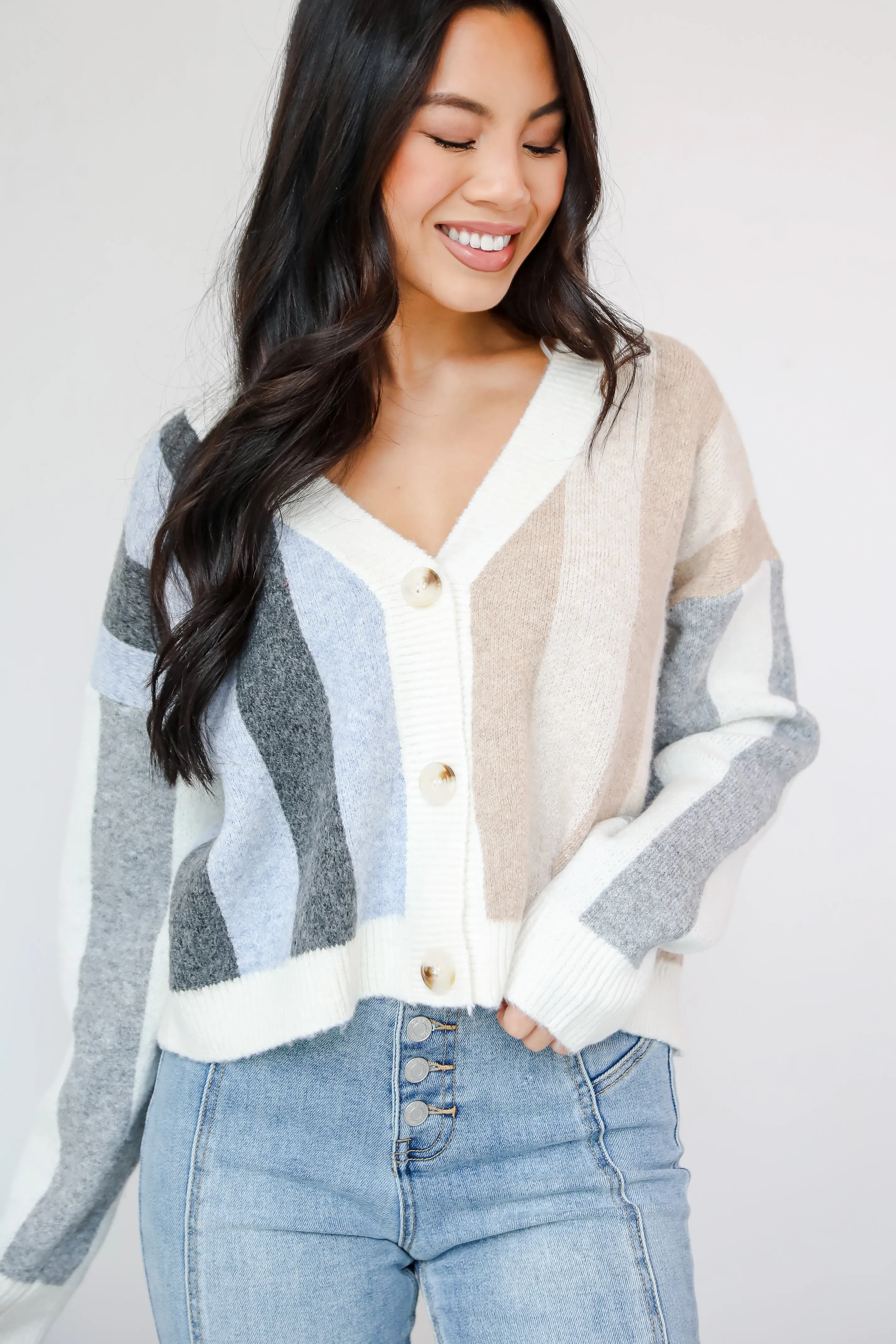 Classically Cozy Striped Color Block Sweater Cardigan