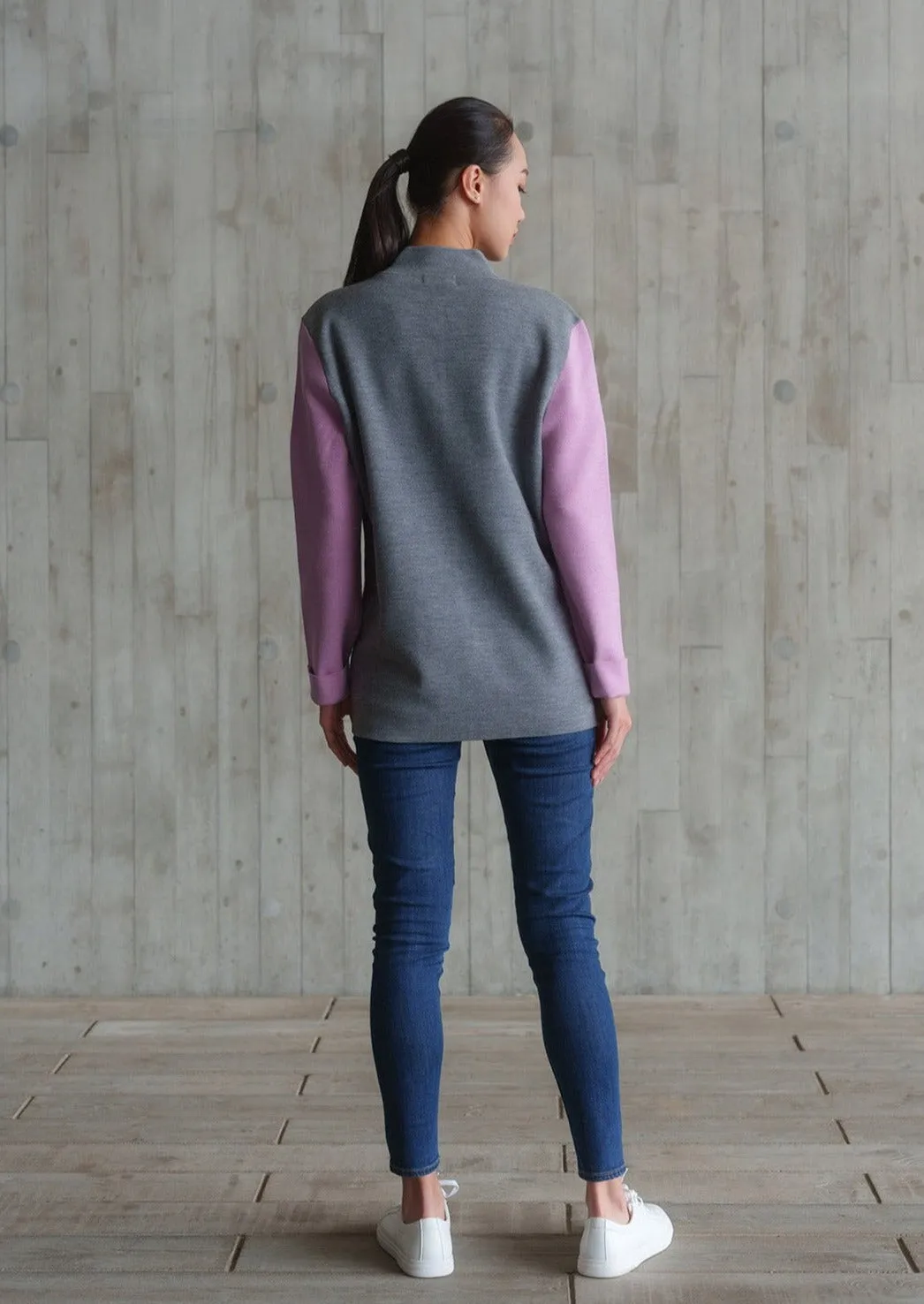 Color-Block Knit Tang Jacket (Grey/ Purple)