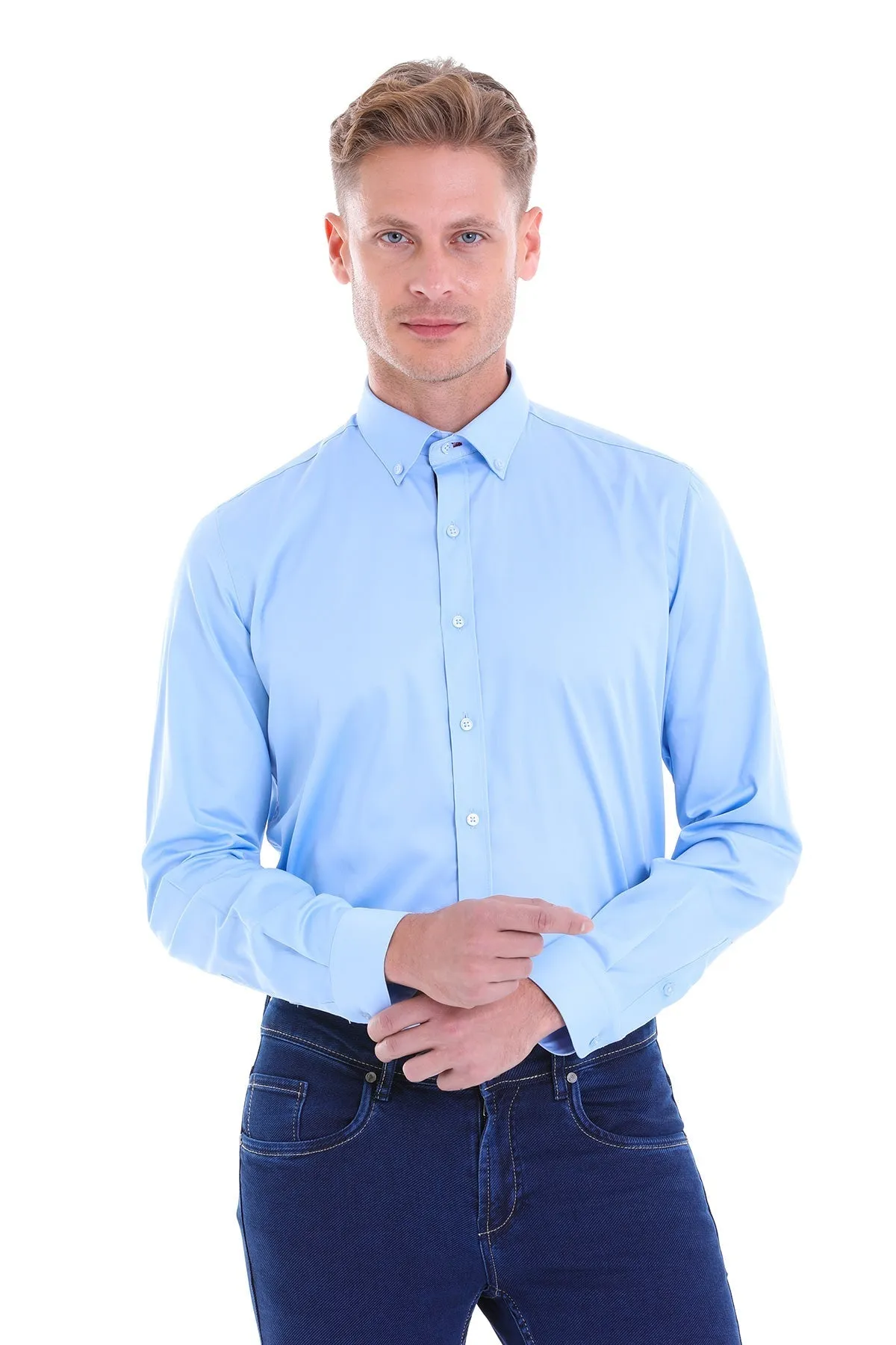 Comfort Fit Long Sleeve Cotton Light Blue Dress Shirt