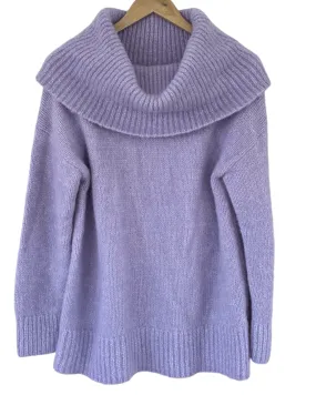 Cool Winter Chilled Violet Oversized Cowl-Neck Wool Sweater