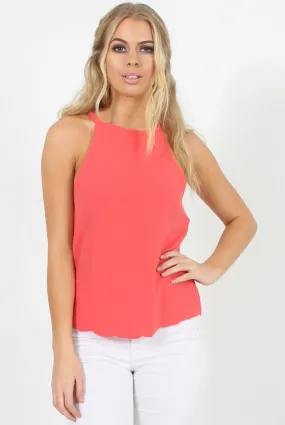 Coral Scallop Hem High Neck Vest - Kelsey