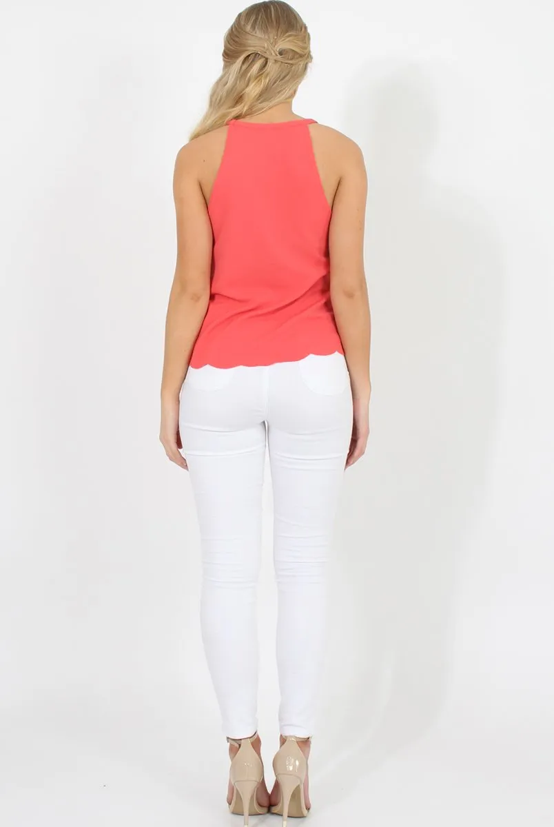 Coral Scallop Hem High Neck Vest - Kelsey