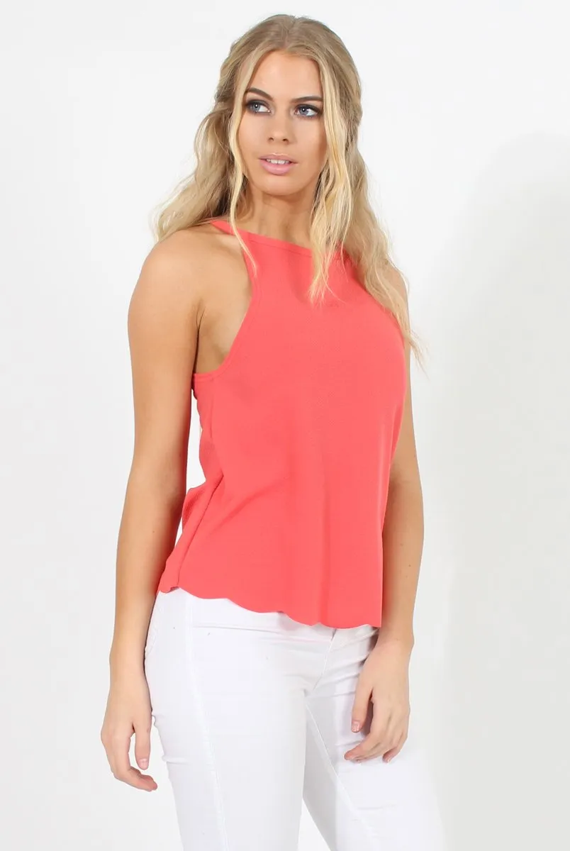 Coral Scallop Hem High Neck Vest - Kelsey