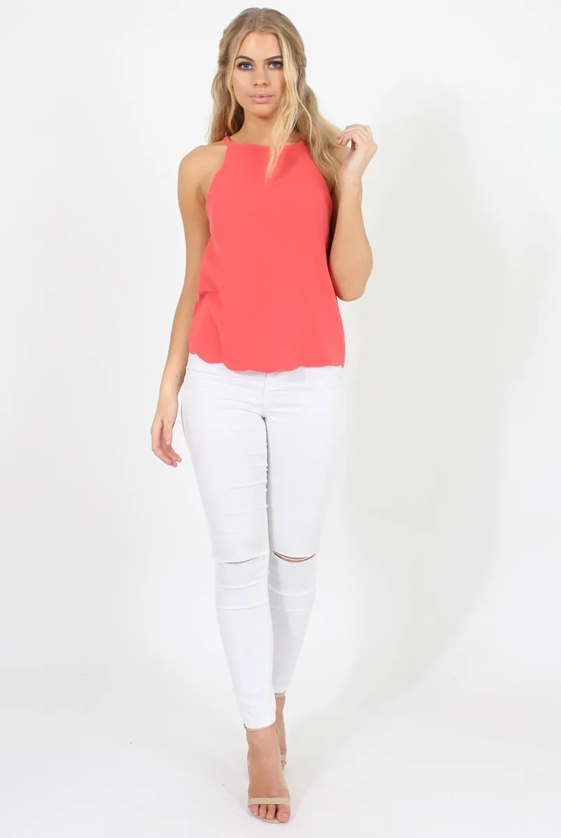 Coral Scallop Hem High Neck Vest - Kelsey