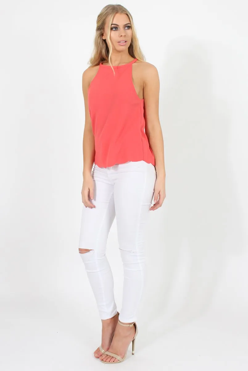 Coral Scallop Hem High Neck Vest - Kelsey