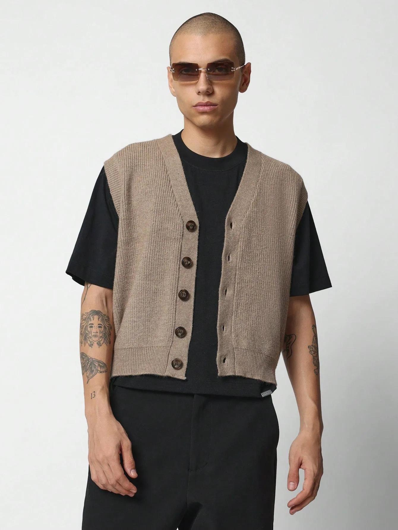 Crop Fit Button Through Knit Vest