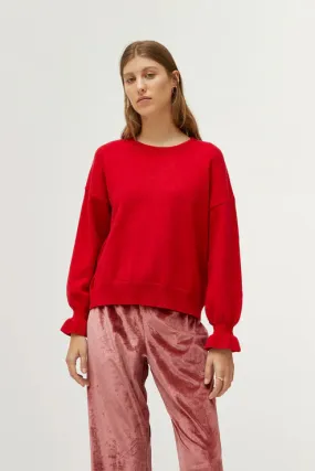 Cuff Detail Sweater - Red