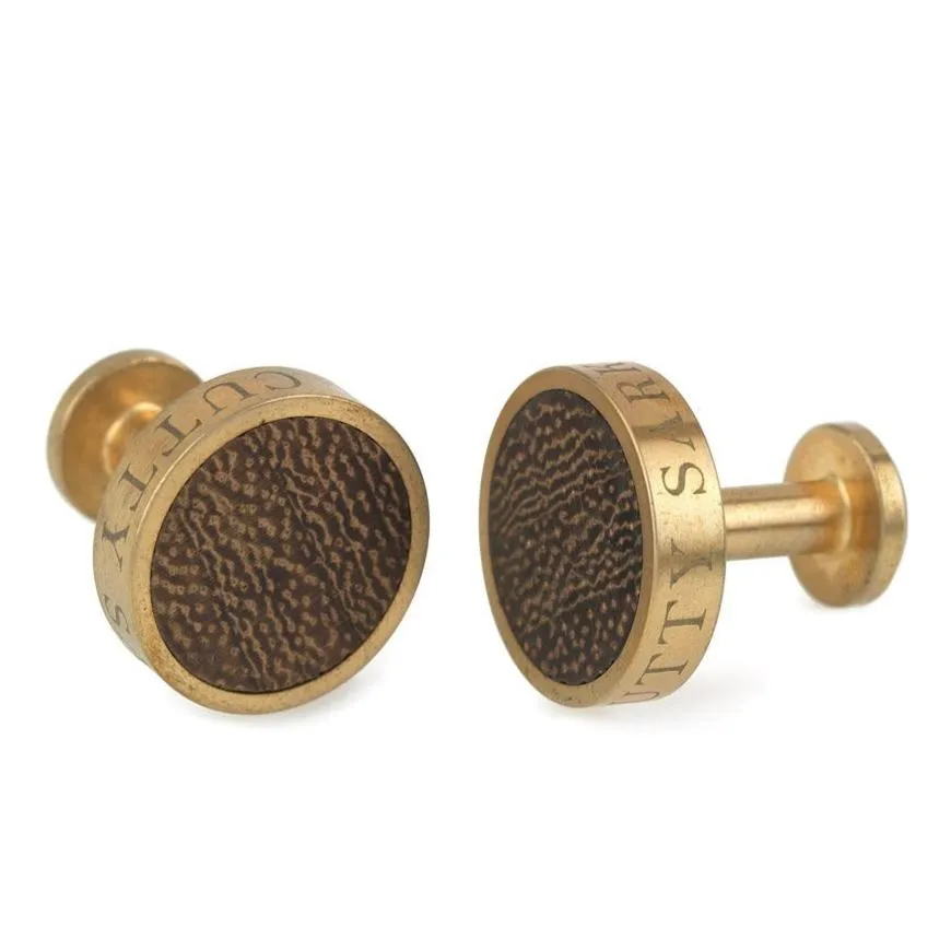 Cutty Sark Wood Inlay Brass Cufflinks