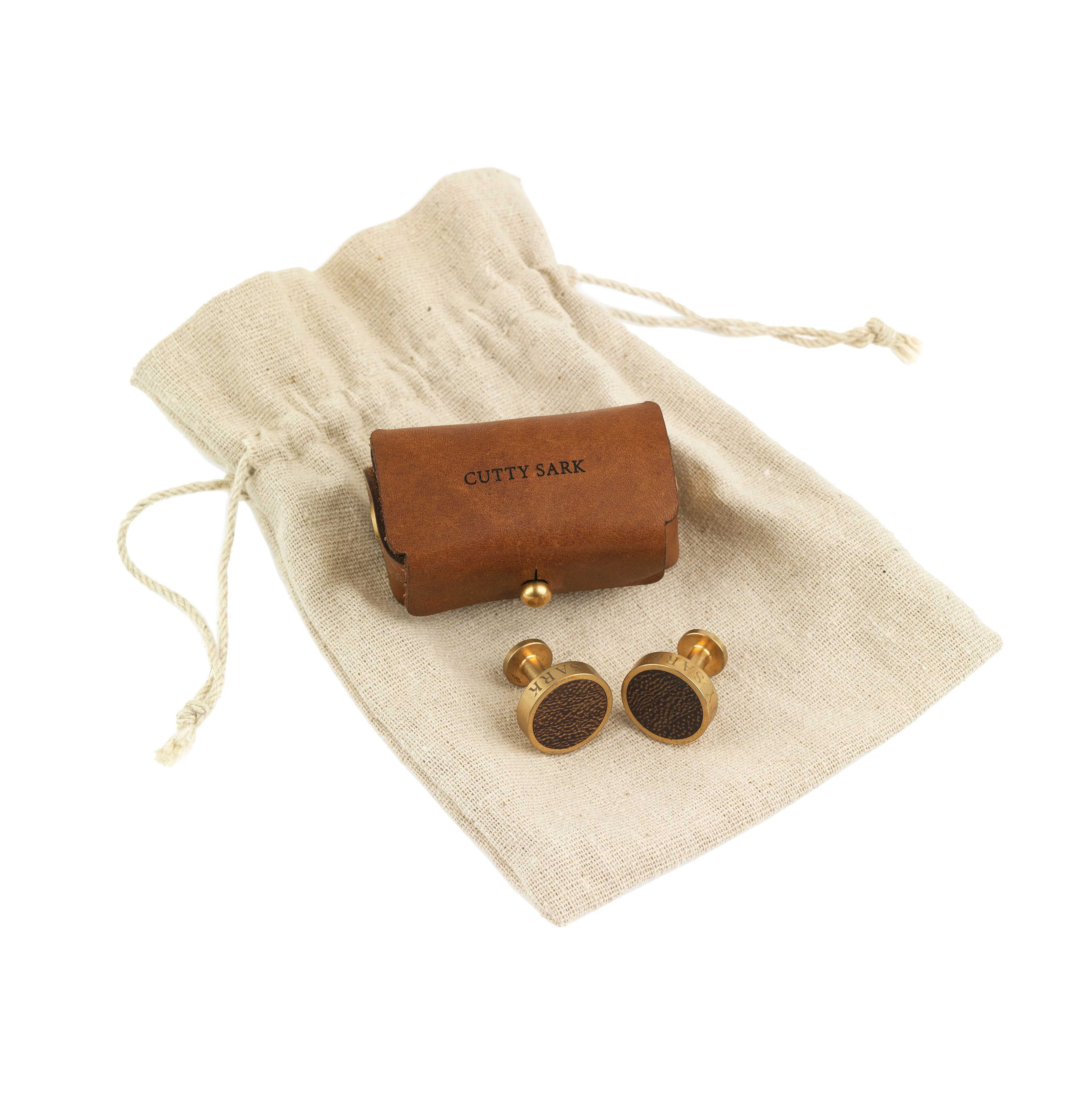 Cutty Sark Wood Inlay Brass Cufflinks