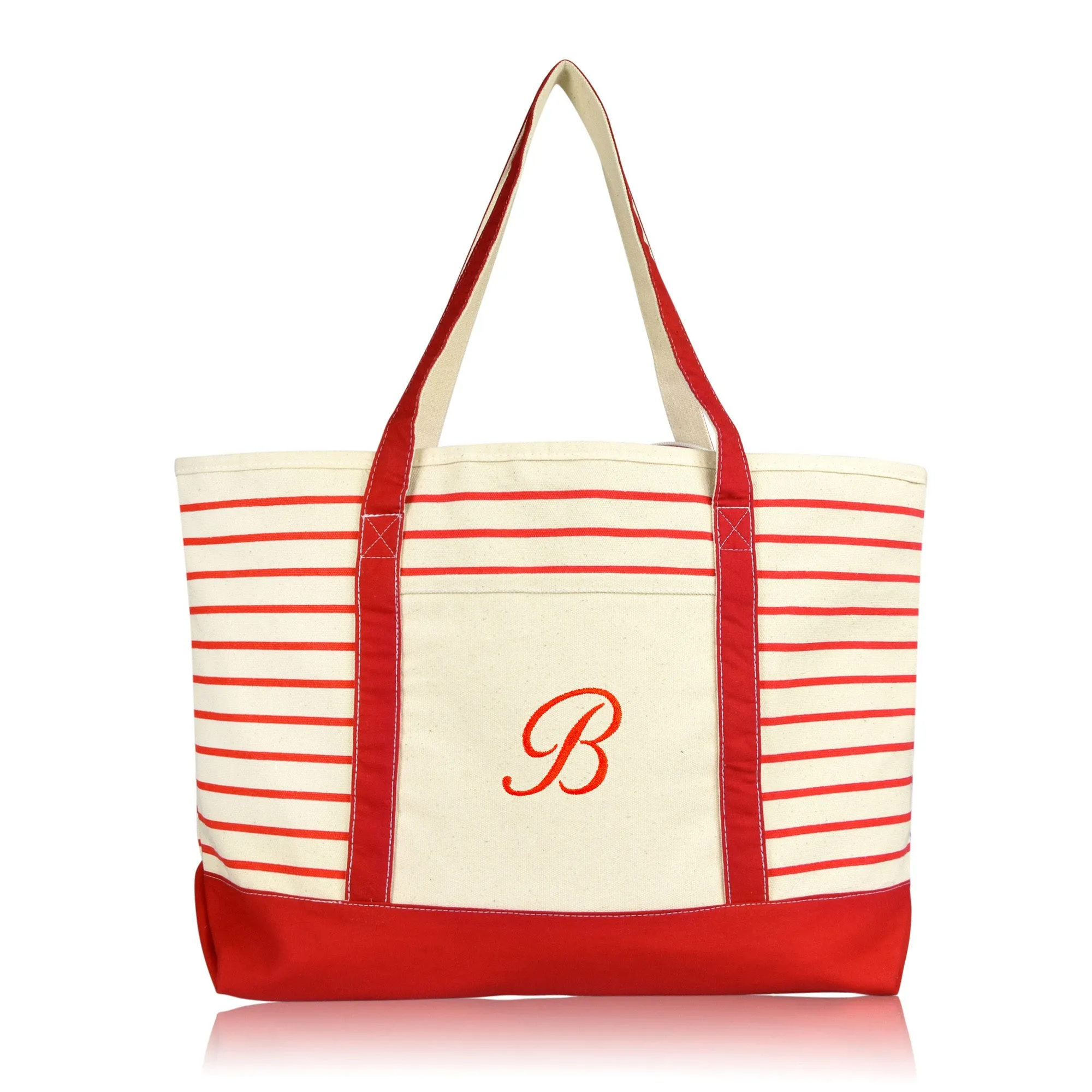 Dalix Striped B-Initial Tote Bag Womens Ballent Letter B