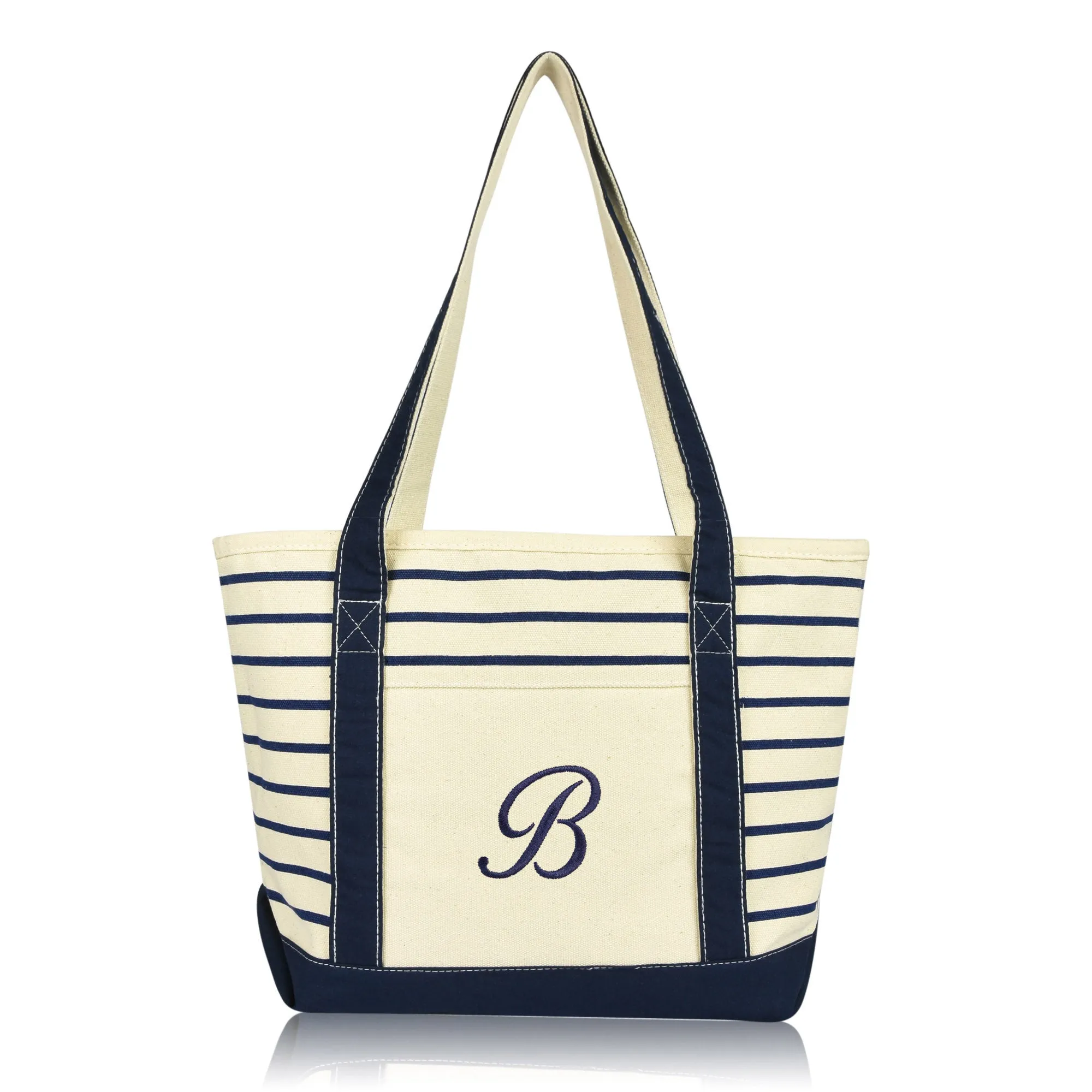 Dalix Striped B-Initial Tote Bag Womens Ballent Letter B