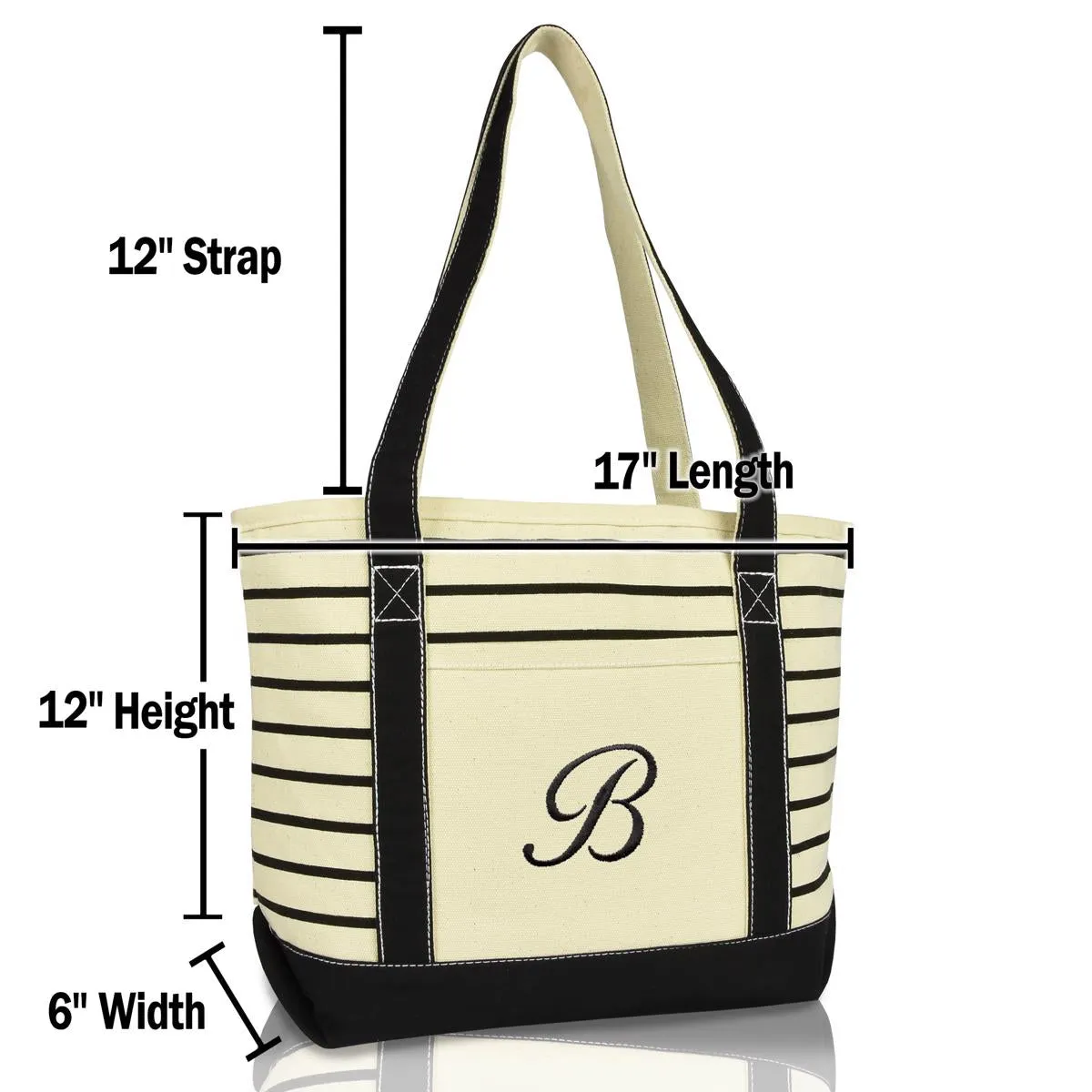 Dalix Striped B-Initial Tote Bag Womens Ballent Letter B