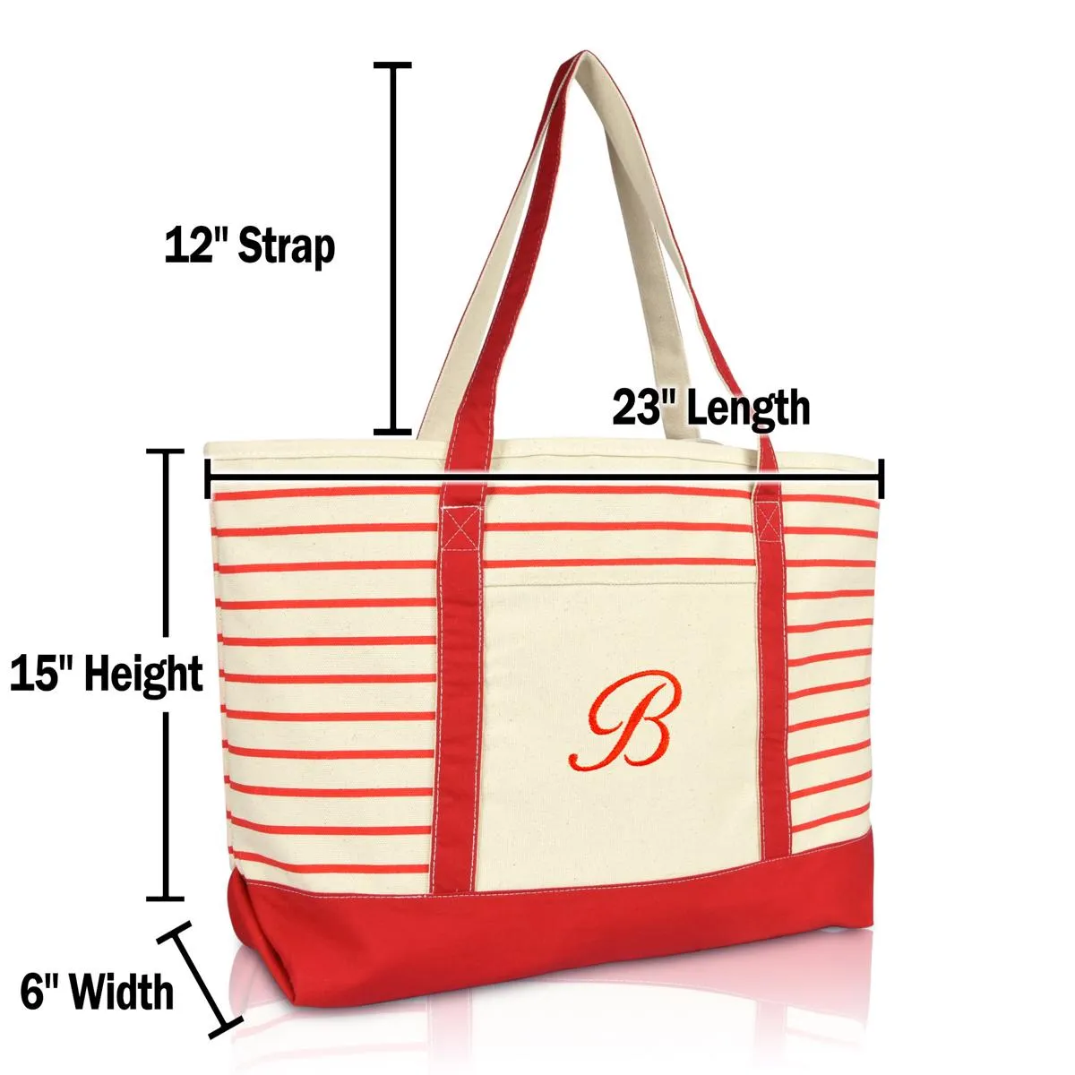 Dalix Striped B-Initial Tote Bag Womens Ballent Letter B