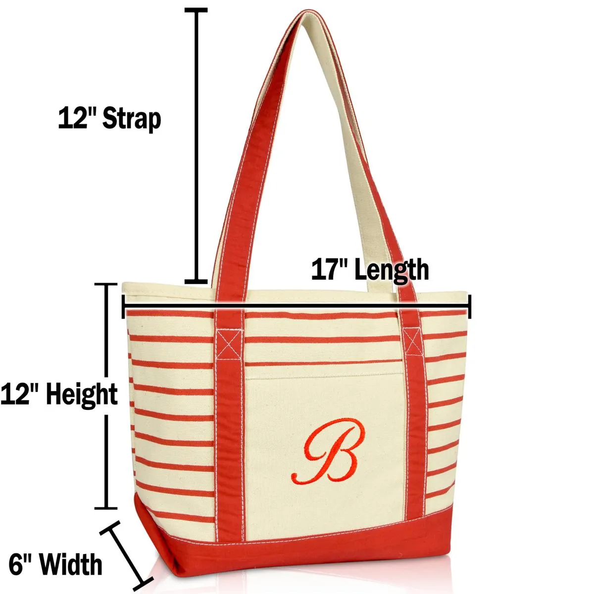 Dalix Striped B-Initial Tote Bag Womens Ballent Letter B