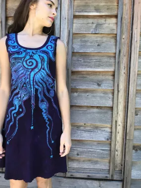 Deep Blue and Purple Midnight Angel Batik Handmade Dress in Organic Cotton