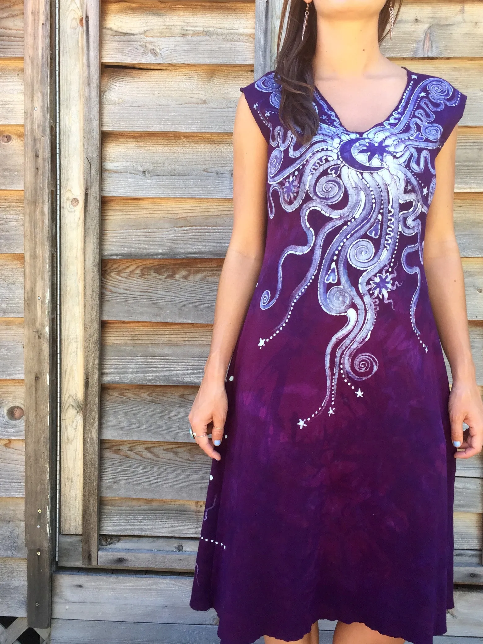 Deep Purple Galaxy Organic Cotton Batik Dress