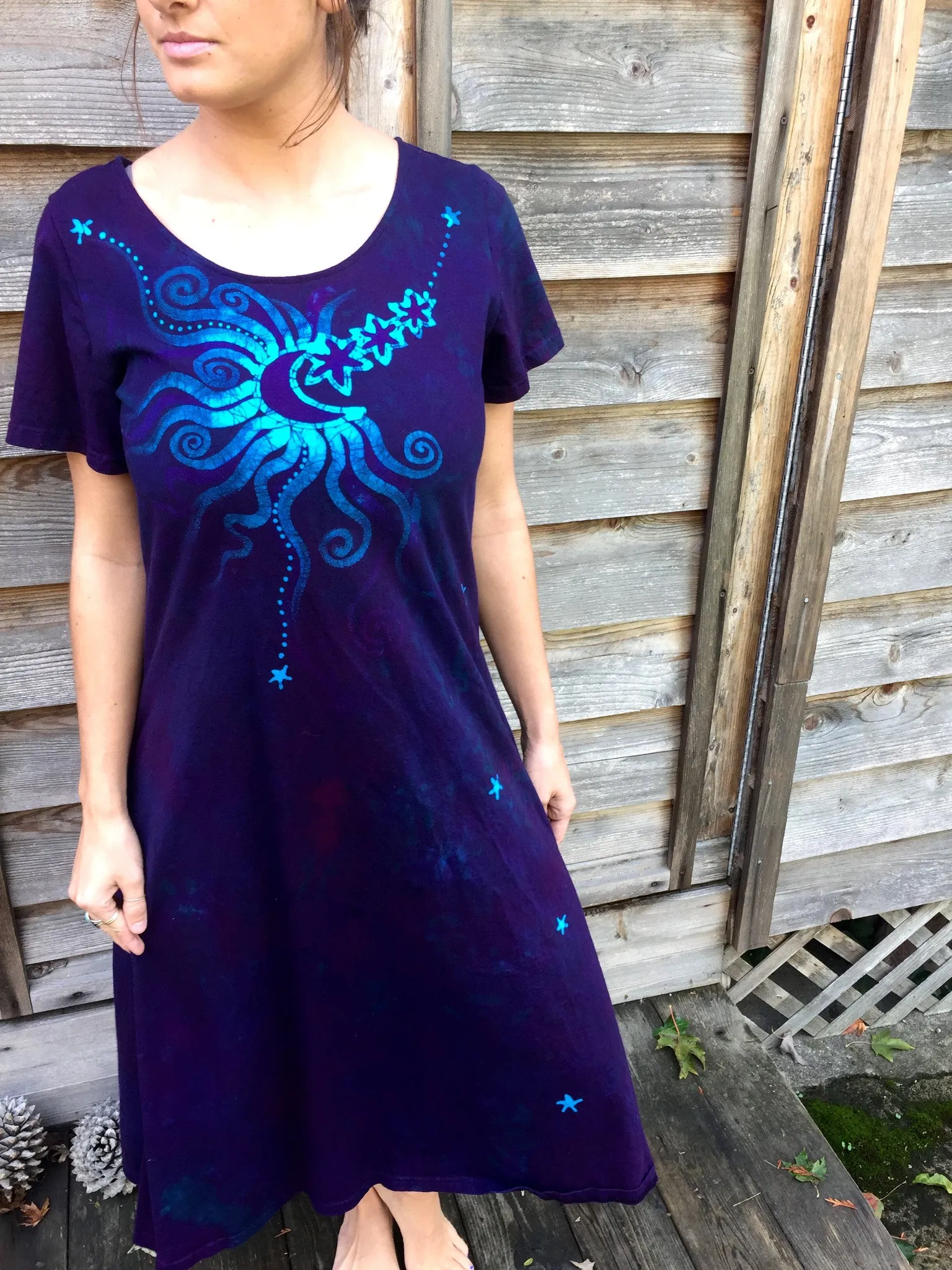 Deep Purple Moondance - Short Sleeve Batik Dress