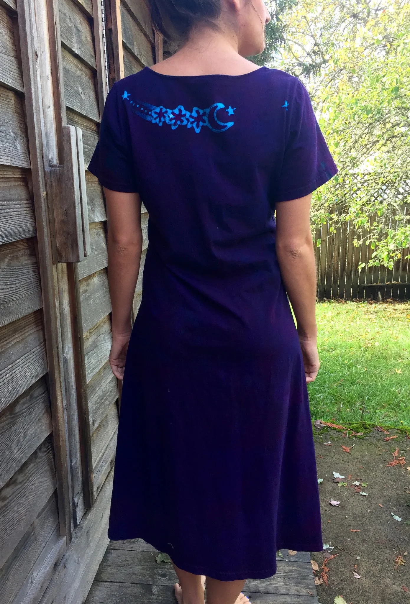 Deep Purple Moondance - Short Sleeve Batik Dress