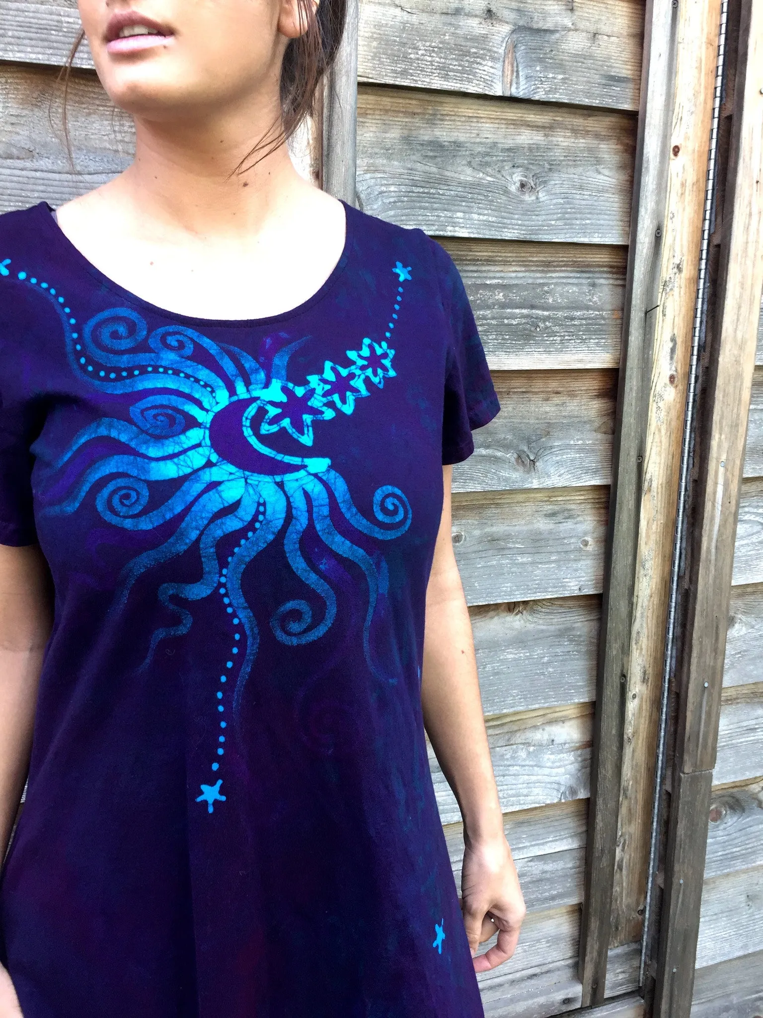 Deep Purple Moondance - Short Sleeve Batik Dress